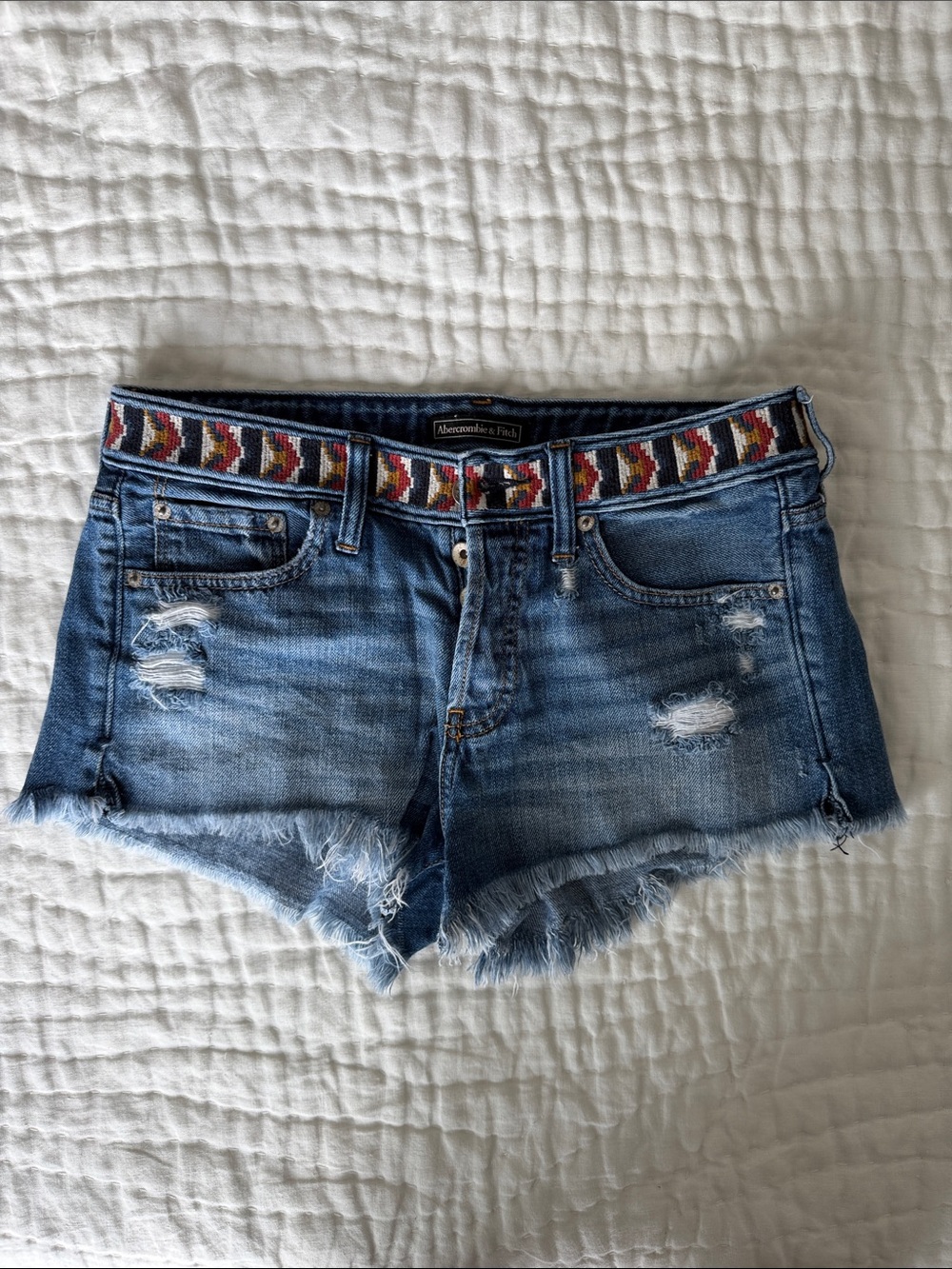 Abercrombie & Fitch Blue Denim Shorts with Woven Accent
